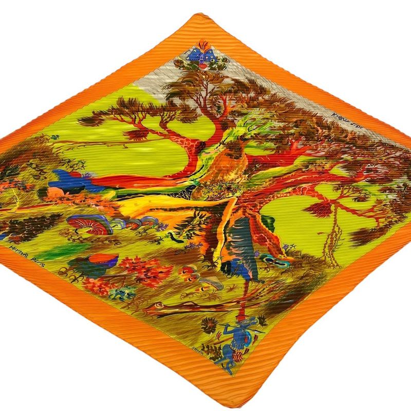 Hermes Scarf Pleated Silk Kuggor Tree Fashion Item