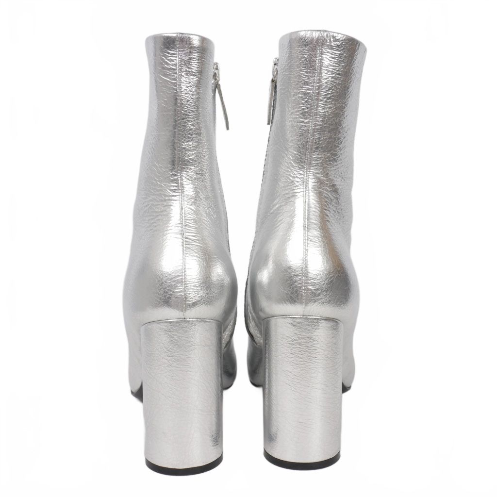 Balenciaga Side Zip Leather Short Boots Chunky Heel 37 Silver