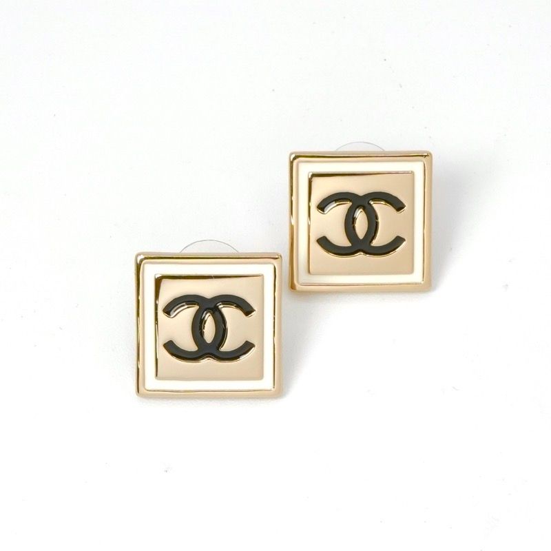Chanel Earrings Earring Gold Black White Coco Mark Square