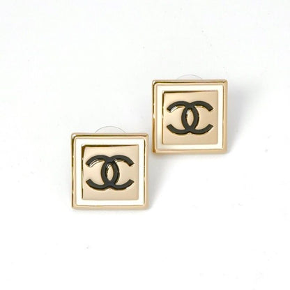 Chanel Earrings Earring Gold Black White Coco Mark Square