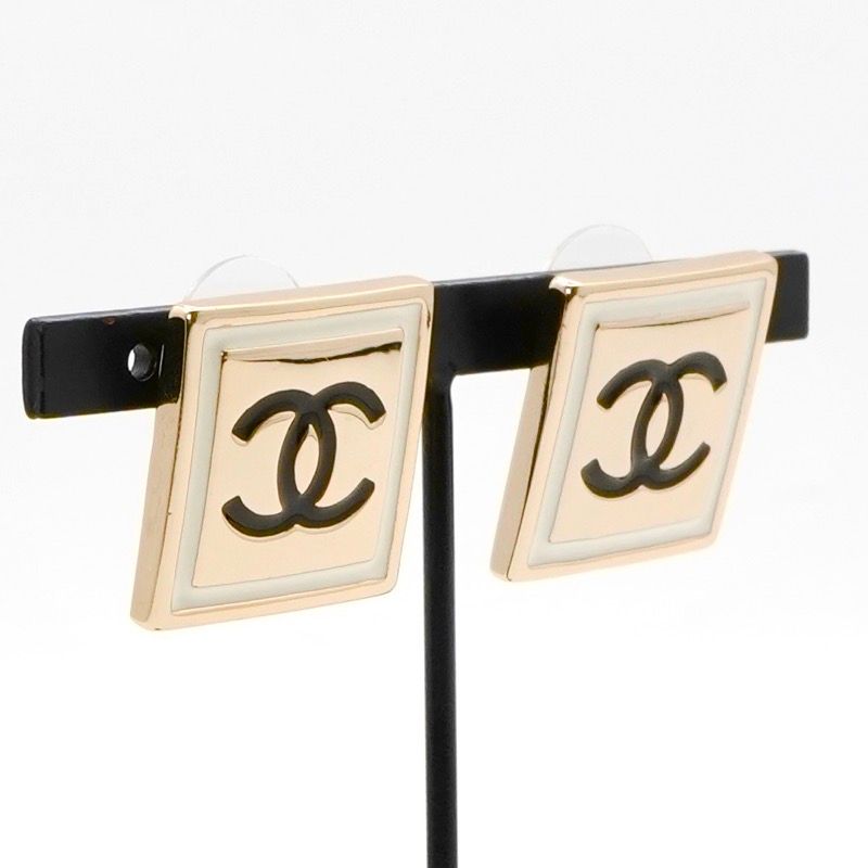 Chanel Earrings Earring Gold Black White Coco Mark Square