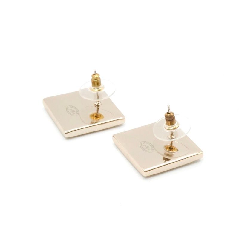 Chanel Earrings Earring Gold Black White Coco Mark Square