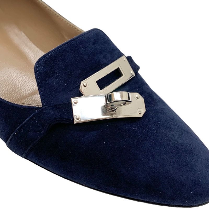 Hermes Pegase Flat Shoes Suede Navy Silver Kelly Hardware Loafers