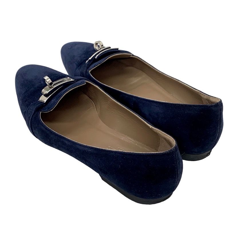 Hermes Pegase Flat Shoes Suede Navy Silver Kelly Hardware Loafers