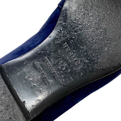 Hermes Pegase Flat Shoes Suede Navy Silver Kelly Hardware Loafers