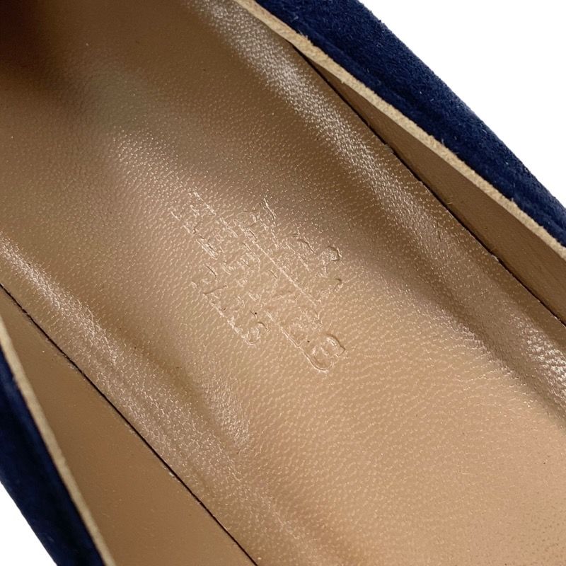 Hermes Pegase Flat Shoes Suede Navy Silver Kelly Hardware Loafers