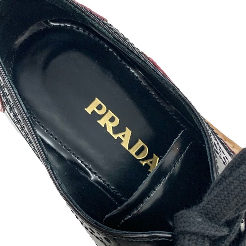 Prada Flat Shoes Black Red Pink Lace Up Shoes Heart Platform
