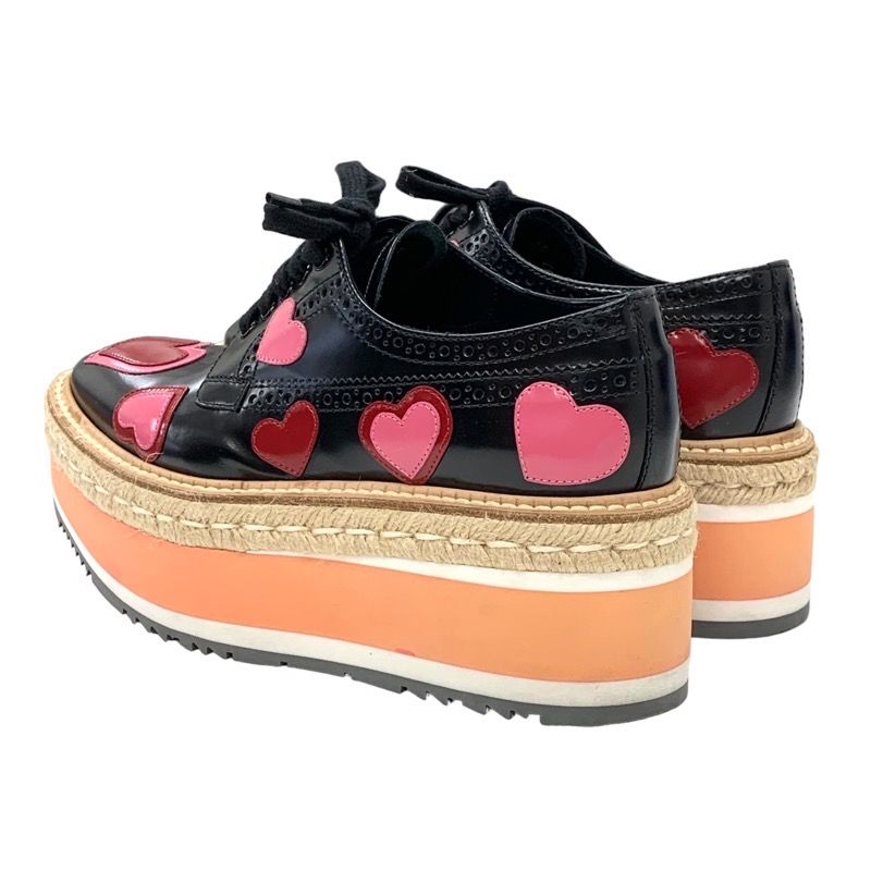 Prada Flat Shoes Black Red Pink Lace Up Shoes Heart Platform