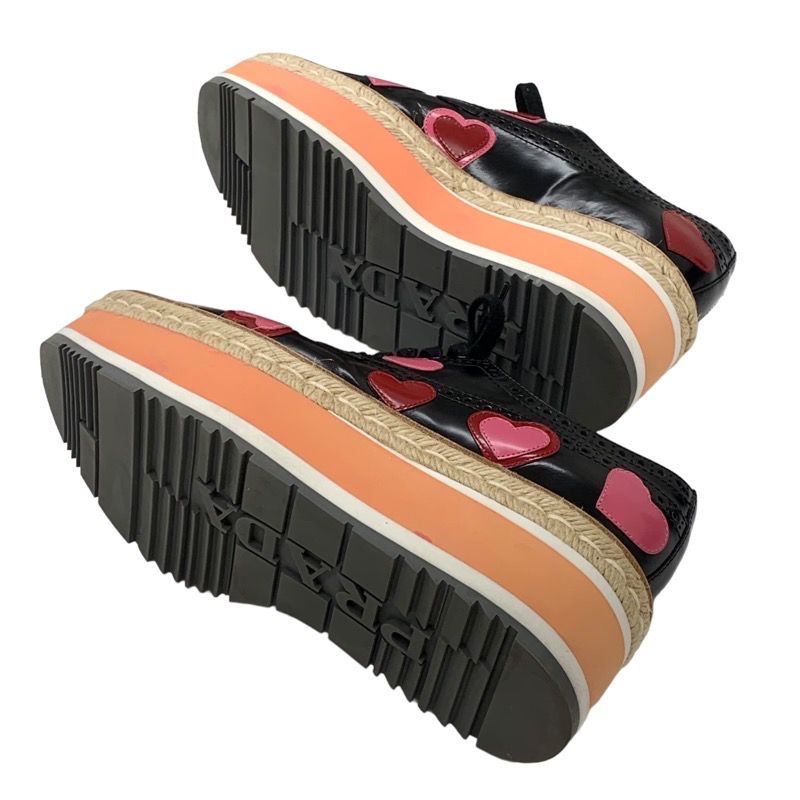 Prada Flat Shoes Black Red Pink Lace Up Shoes Heart Platform