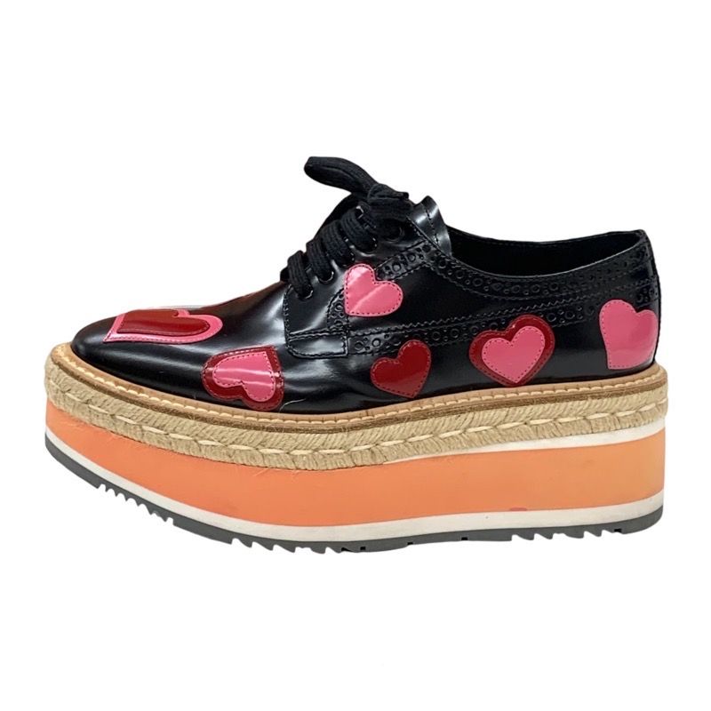 Prada Flat Shoes Black Red Pink Lace Up Shoes Heart Platform