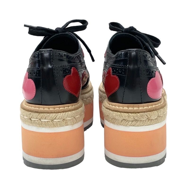 Prada Flat Shoes Black Red Pink Lace Up Shoes Heart Platform