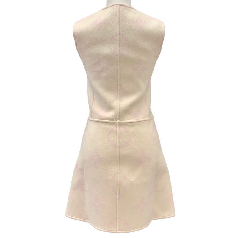 Louis Vuitton Dress Beige Gold Giant Monogram Sleeveless Front Zip
