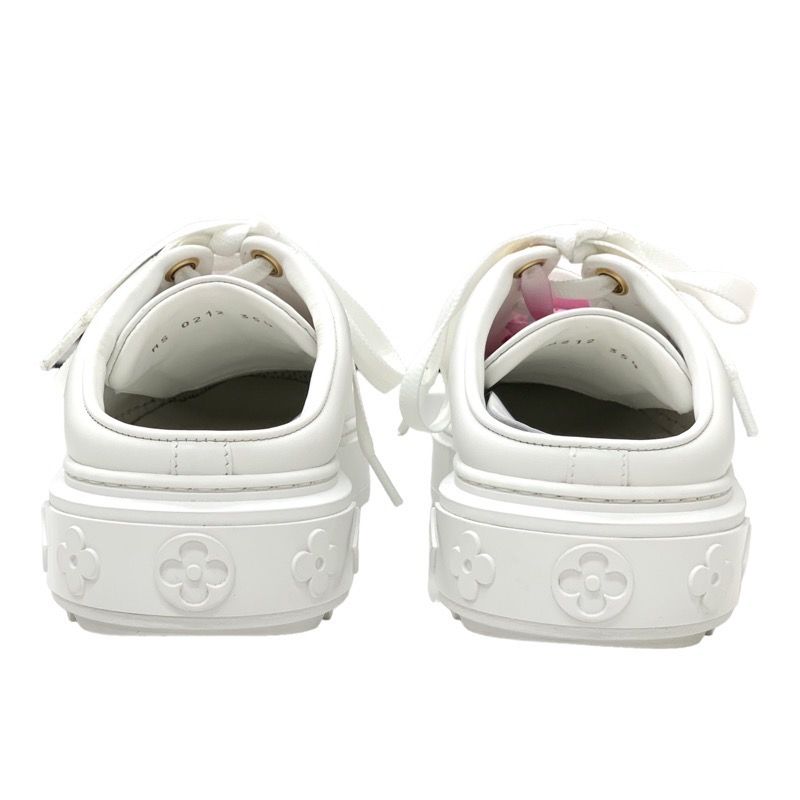Louis Vuitton Time Out Line Monogram Sneakers Shoes Leather White Pink Flat