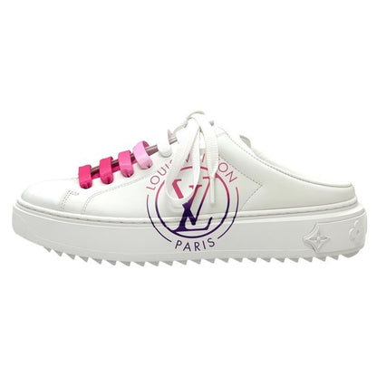 Louis Vuitton Time Out Line Monogram Sneakers Shoes Leather White Pink Flat