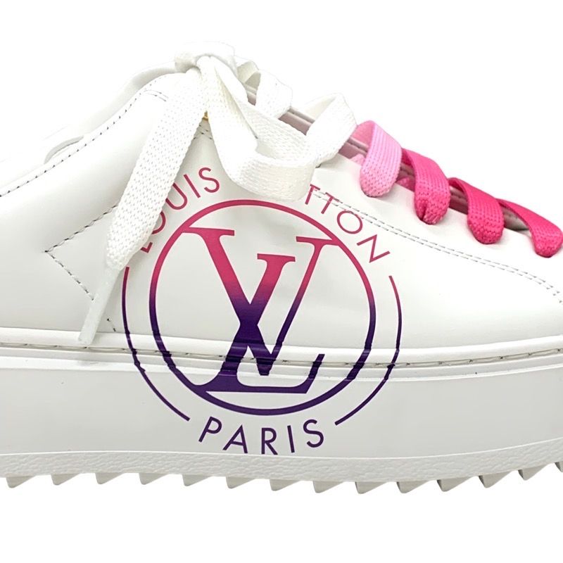 Louis Vuitton Time Out Line Monogram Sneakers Shoes Leather White Pink Flat