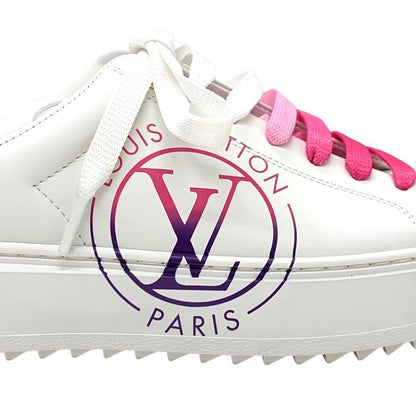 Louis Vuitton Time Out Line Monogram Sneakers Shoes Leather White Pink Flat