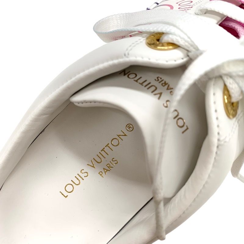 Louis Vuitton Time Out Line Monogram Sneakers Shoes Leather White Pink Flat