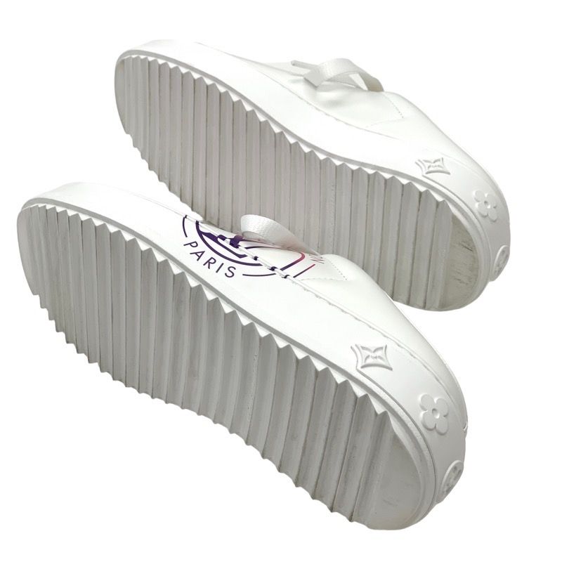 Louis Vuitton Time Out Line Monogram Sneakers Shoes Leather White Pink Flat