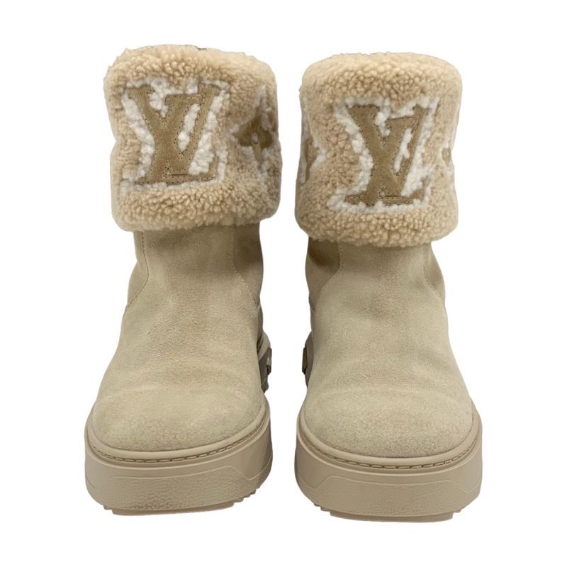 Louis Vuitton Snowdrop Line Monogram Boots Short Boots Shoes Suede Beige Mouton