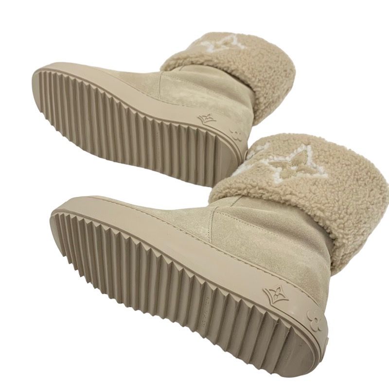 Louis Vuitton Snowdrop Line Monogram Boots Short Boots Shoes Suede Beige Mouton