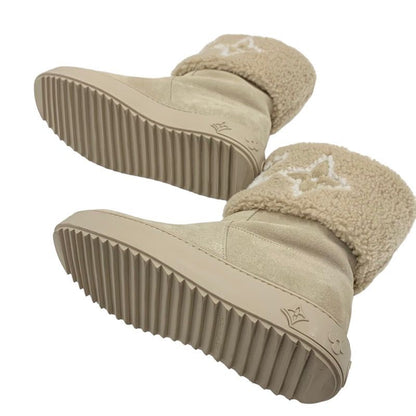 Louis Vuitton Snowdrop Line Monogram Boots Short Boots Shoes Suede Beige Mouton