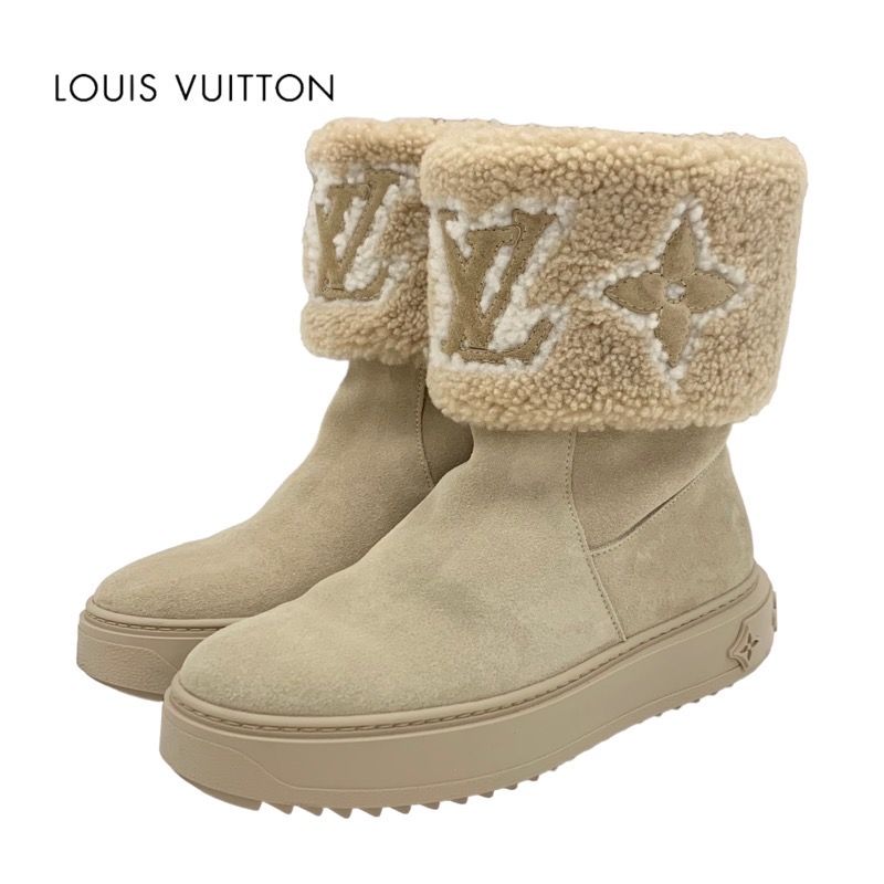 Louis Vuitton Snowdrop Line Monogram Boots Short Boots Shoes Suede Beige Mouton