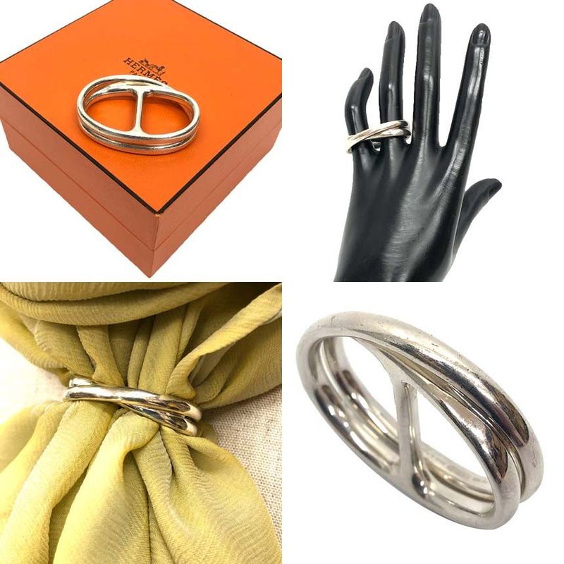 Hermes Chaine D'ancre Punk 2 Finger Double Finger Ring #51 Silver Unisex Aq12365