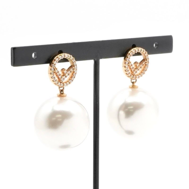 Fendi F's Earrings Gold White Rhinestone Pearl