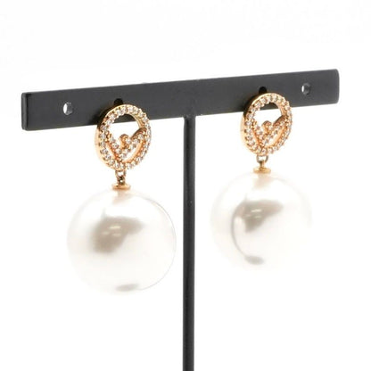 Fendi F's Earrings Gold White Rhinestone Pearl