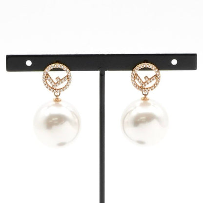 Fendi F's Earrings Gold White Rhinestone Pearl