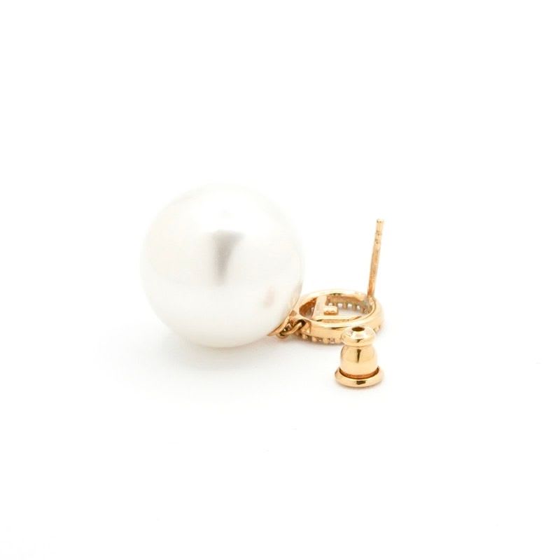 Fendi F's Earrings Gold White Rhinestone Pearl