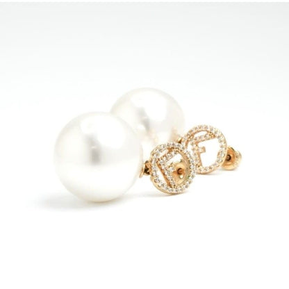 Fendi F's Earrings Gold White Rhinestone Pearl