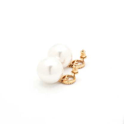 Fendi F's Earrings Gold White Rhinestone Pearl