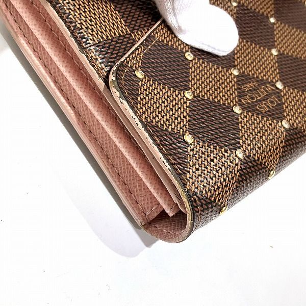 Louis Vuitton Damier Portefeuille Sarah N60249 Ebene Studs Rose Ballerine