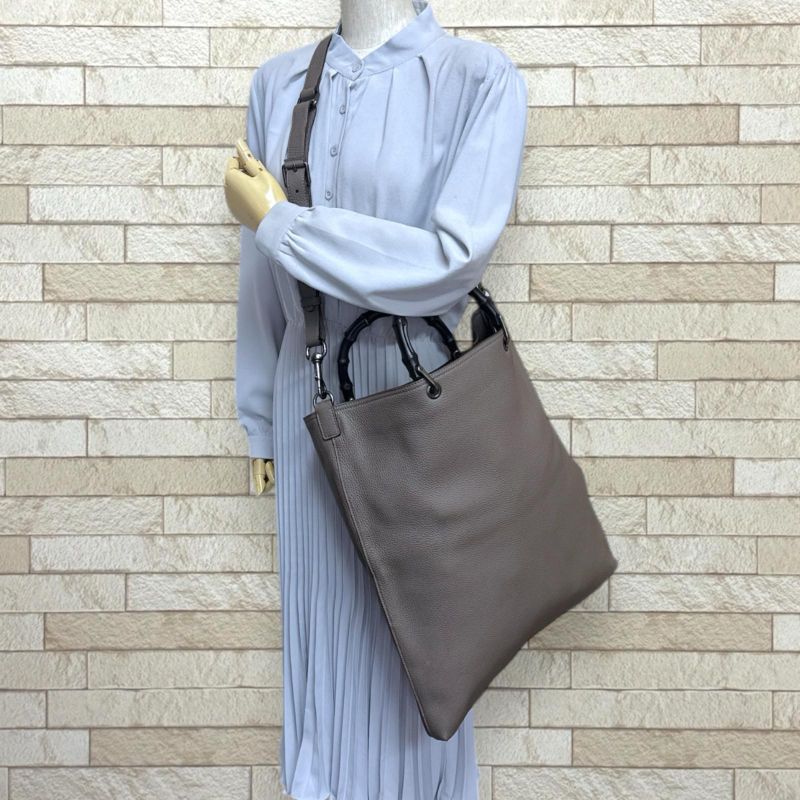 Gucci Bamboo Shoulder Bag Leather 358217 Gray Unisex Gucci Used Gucci