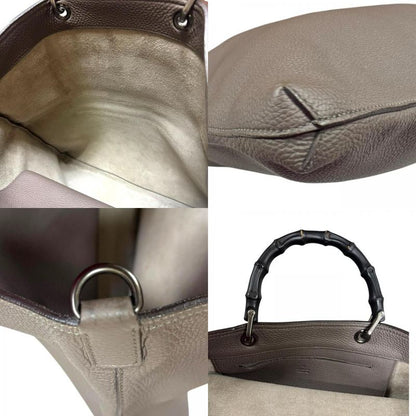 Gucci Bamboo Shoulder Bag Leather 358217 Gray Unisex Gucci Used Gucci