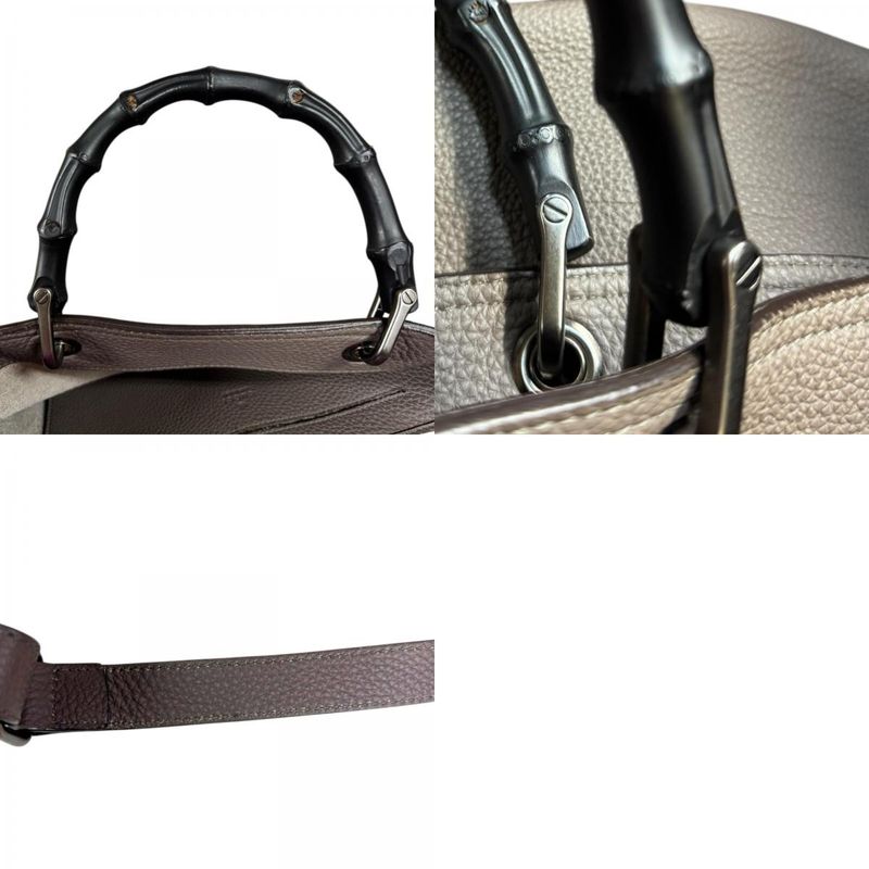 Gucci Bamboo Shoulder Bag Leather 358217 Gray Unisex Gucci Used Gucci