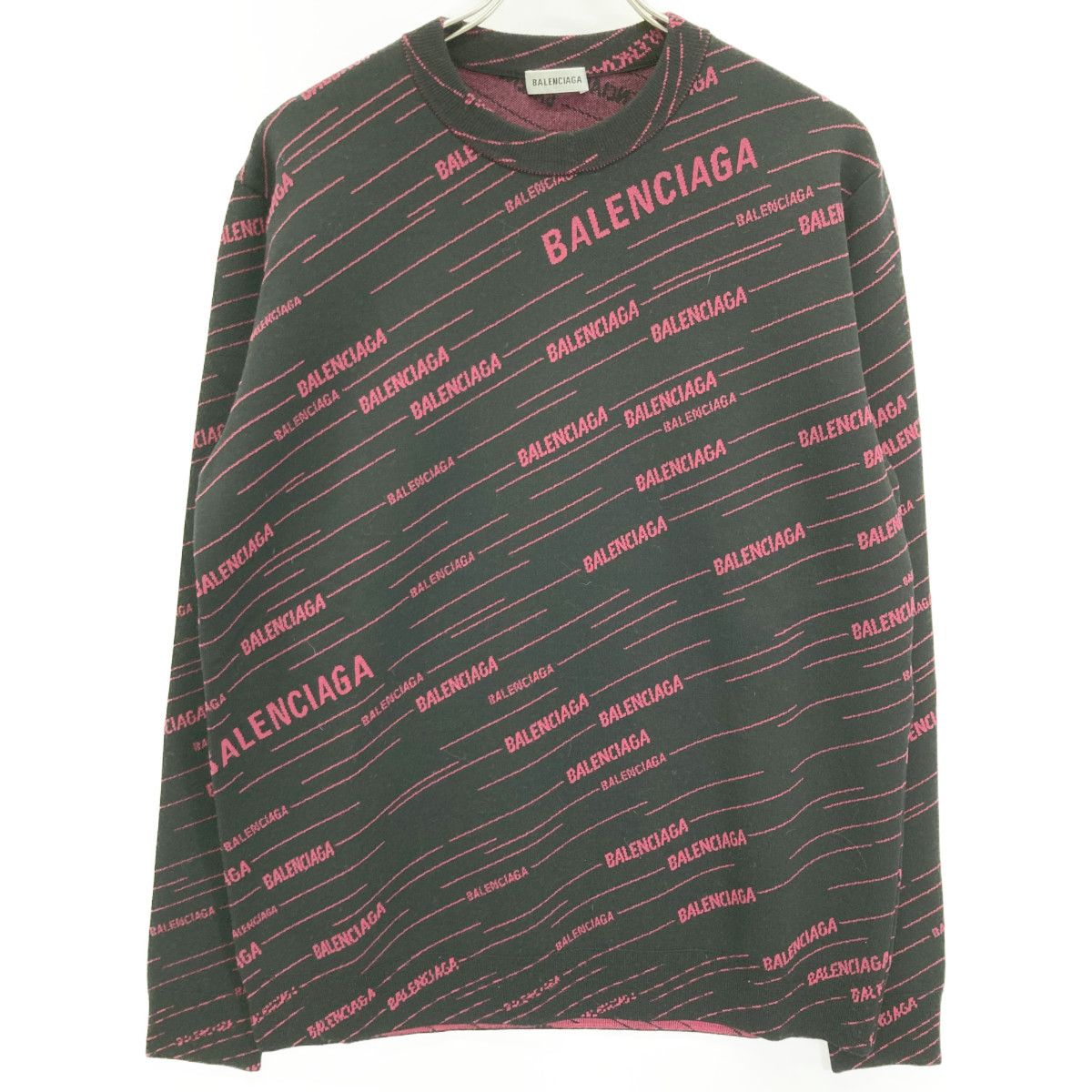 Balenciaga 19aw 583094 ﾋﾟﾝｸ×ﾌﾞﾗｯｸ ﾀﾞｲｱｺﾞﾅﾙｼﾞｬｶﾞｰﾄﾞﾆｯﾄ Ｓ