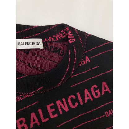 Balenciaga 19aw 583094 ﾋﾟﾝｸ×ﾌﾞﾗｯｸ ﾀﾞｲｱｺﾞﾅﾙｼﾞｬｶﾞｰﾄﾞﾆｯﾄ Ｓ