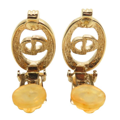 Christian Dior Earrings CD Logo Metal Rhinestone Gold GP Plating Accessory