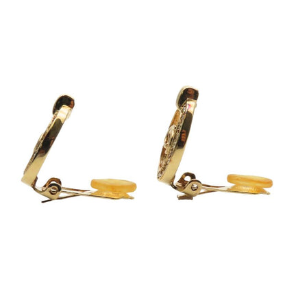 Christian Dior Earrings CD Logo Metal Rhinestone Gold GP Plating Accessory