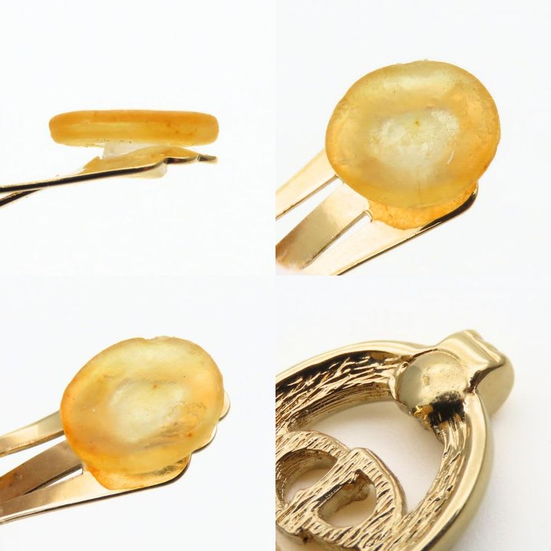 Christian Dior Earrings CD Logo Metal Rhinestone Gold GP Plating Accessory