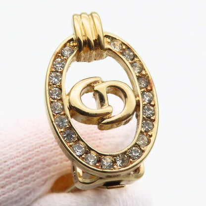 Christian Dior Earrings CD Logo Metal Rhinestone Gold GP Plating Accessory