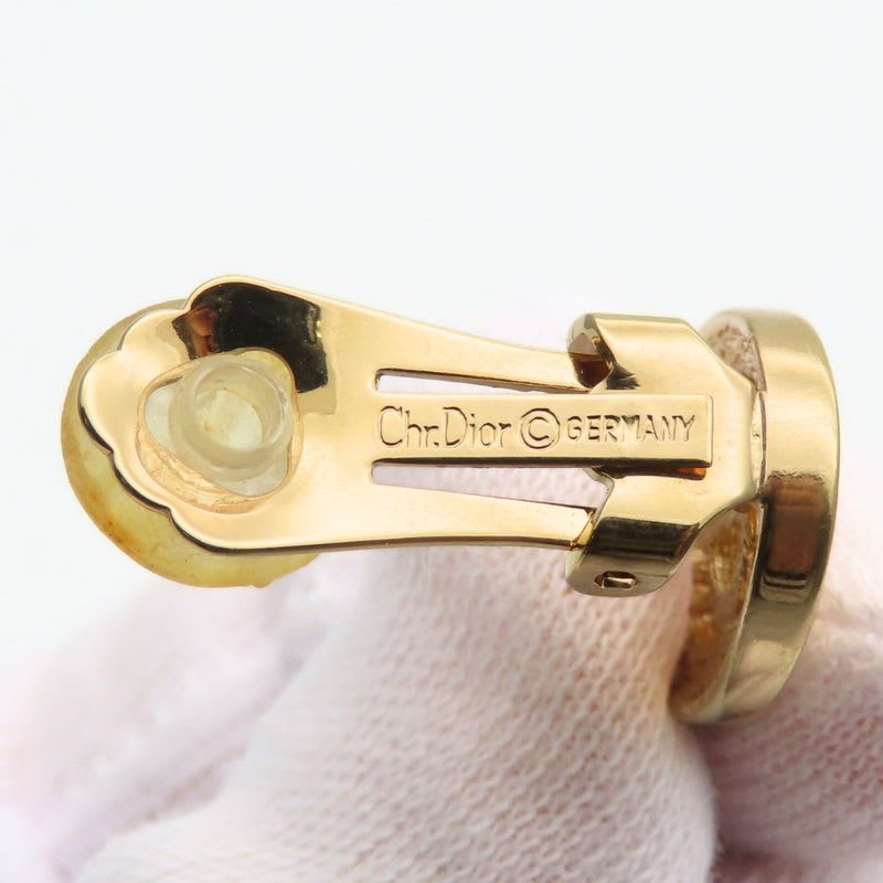 Christian Dior Earrings CD Logo Metal Rhinestone Gold GP Plating Accessory