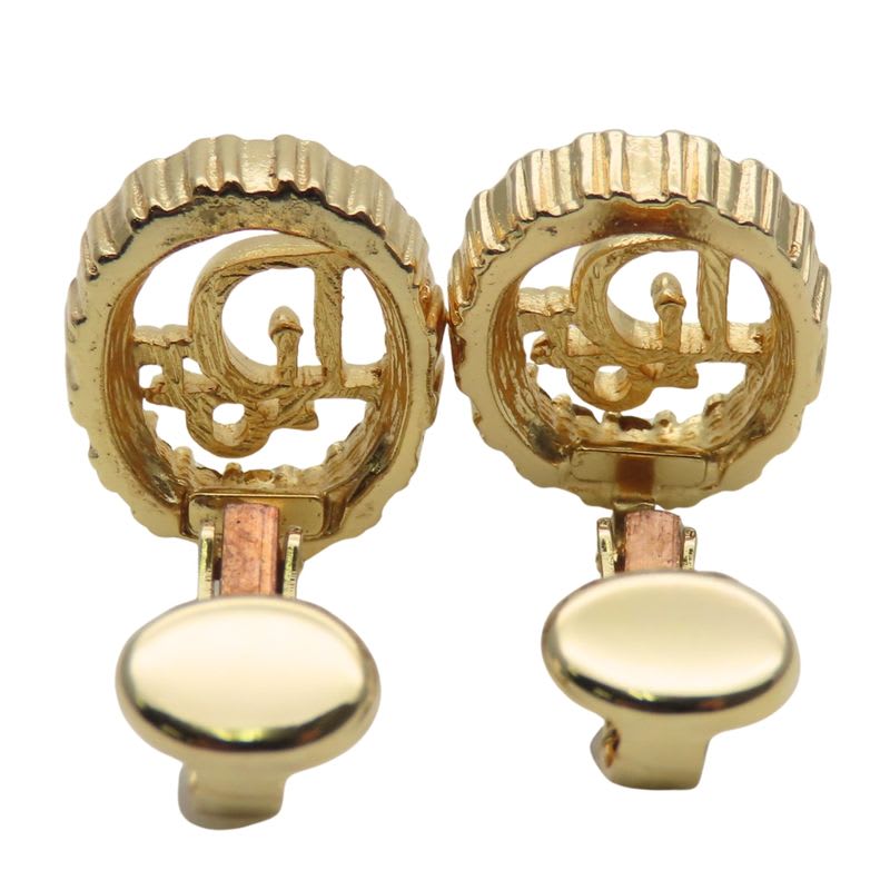 Christian Dior Earrings CD Logo Metal Rhinestone Gold GP Plating Accessory