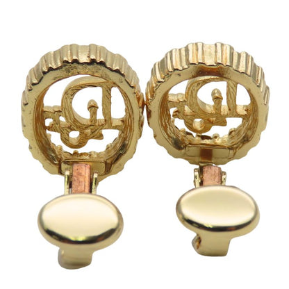 Christian Dior Earrings CD Logo Metal Rhinestone Gold GP Plating Accessory