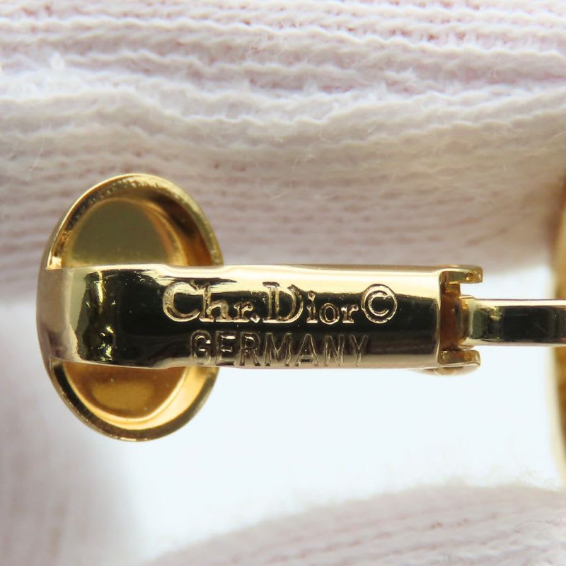Christian Dior Earrings CD Logo Metal Rhinestone Gold GP Plating Accessory
