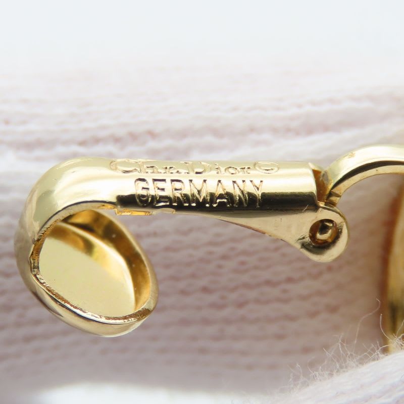 Christian Dior Earrings CD Logo Metal Rhinestone Gold GP Plating Accessory