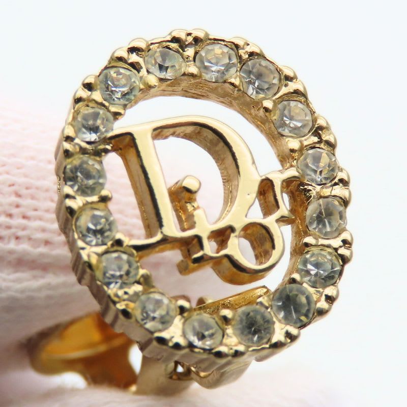 Christian Dior Earrings CD Logo Metal Rhinestone Gold GP Plating Accessory