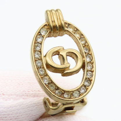 Christian Dior Earrings CD Logo Metal Rhinestone Gold Plated GP Accessories